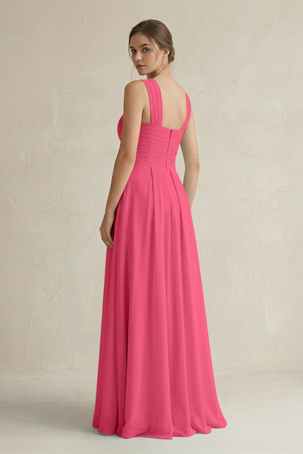Cross Halter Chiffon A - Line Pleated Bridesmaid Dress in Fuchsia - KissProm Bridesmaid Dresses