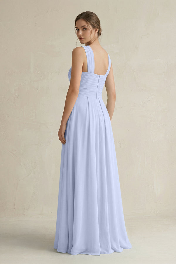 Cross Halter Chiffon A - Line Pleated Bridesmaid Dress in Ice - KissProm Bridesmaid Dresses