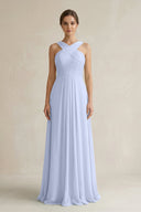 Cross Halter Chiffon A - Line Pleated Bridesmaid Dress in Ice - KissProm Bridesmaid Dresses