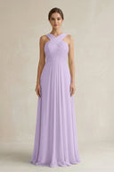 Cross Halter Chiffon A - Line Pleated Bridesmaid Dress in Lavender - KissProm Bridesmaid Dresses