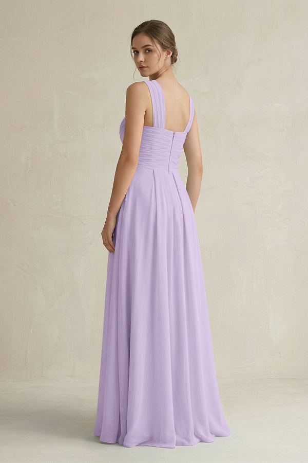 Cross Halter Chiffon A - Line Pleated Bridesmaid Dress in Lavender - KissProm Bridesmaid Dresses