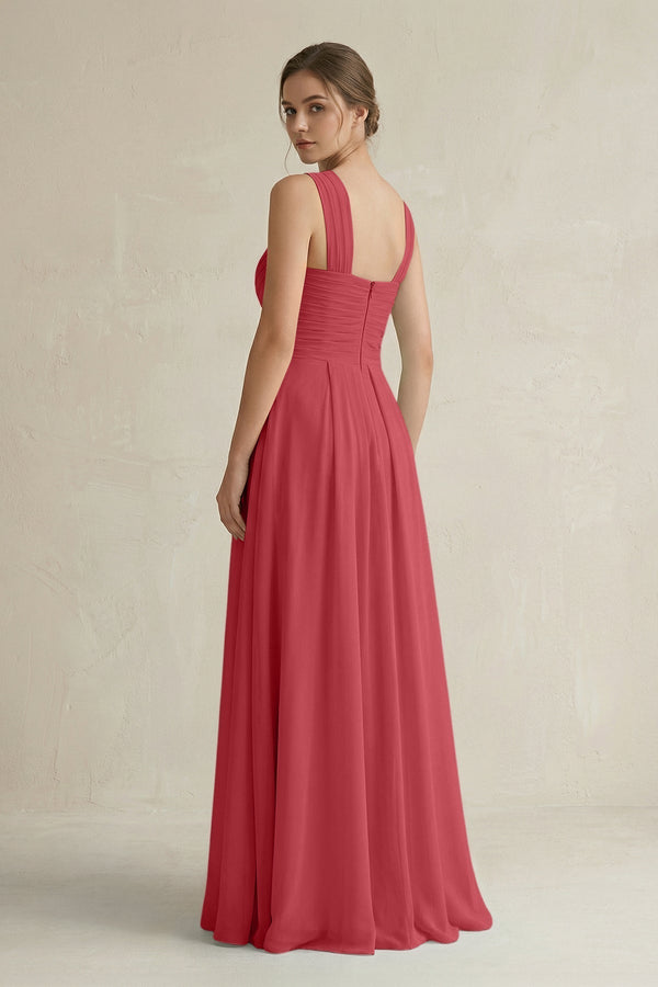 Cross Halter Chiffon A - Line Pleated Bridesmaid Dress in Merlot - KissProm Bridesmaid Dresses