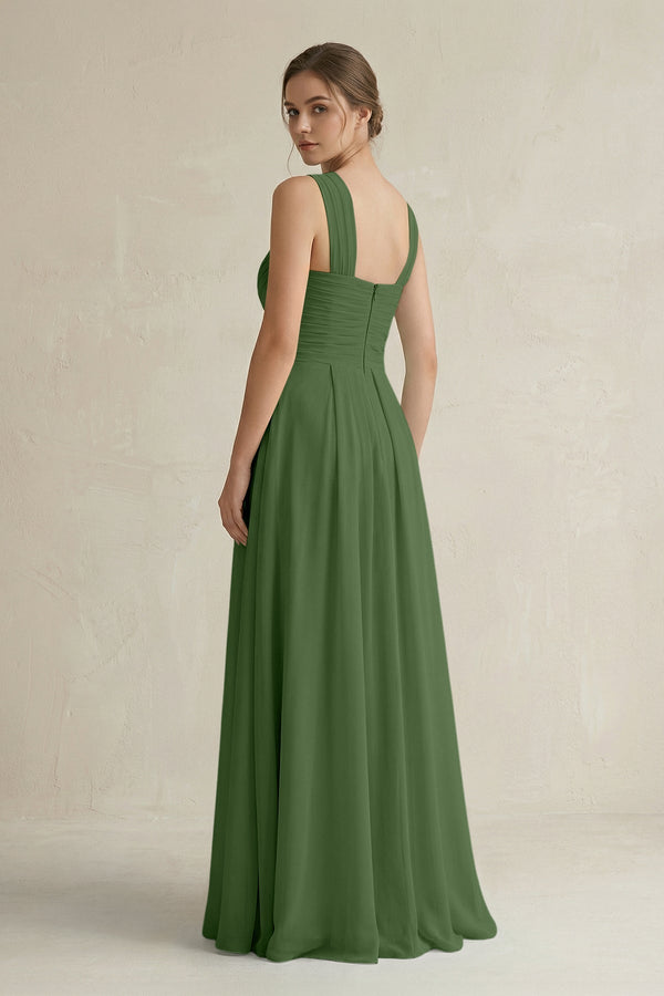 Cross Halter Chiffon A - Line Pleated Bridesmaid Dress in Moss - KissProm Bridesmaid Dresses