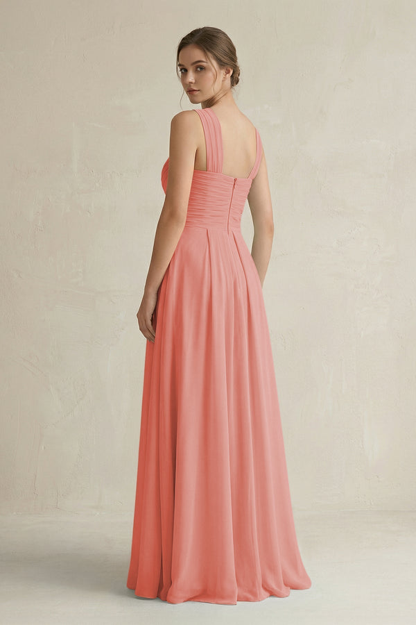 Cross Halter Chiffon A - Line Pleated Bridesmaid Dress in Mulberry - KissProm Bridesmaid Dresses