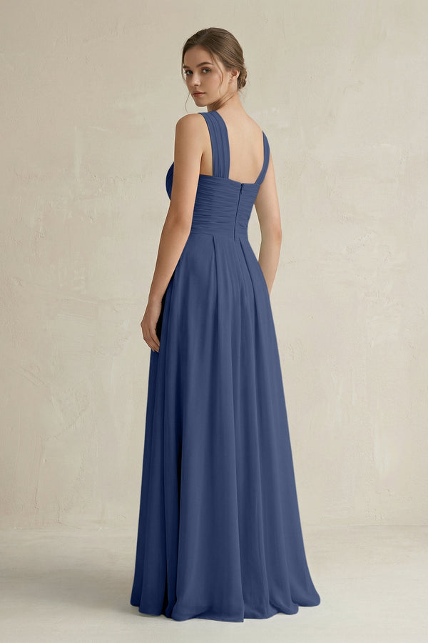 Cross Halter Chiffon A - Line Pleated Bridesmaid Dress in Navy - KissProm Bridesmaid Dresses