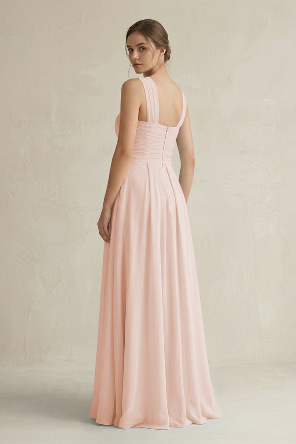 Cross Halter Chiffon A - Line Pleated Bridesmaid Dress in Pale Blush - KissProm Bridesmaid Dresses