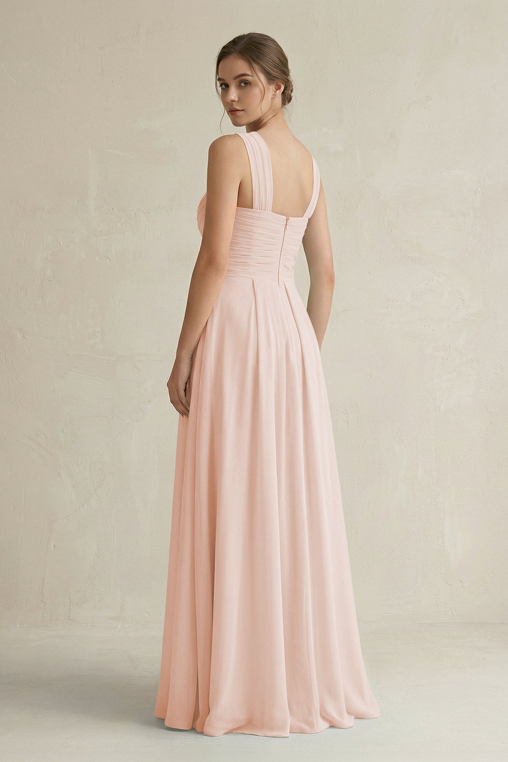 Cross Halter Chiffon A - Line Pleated Bridesmaid Dress in Pale Blush - KissProm Bridesmaid Dresses