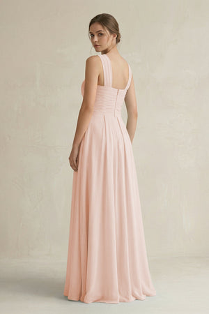 Cross Halter Chiffon A - Line Pleated Bridesmaid Dress in Pale Blush - KissProm Bridesmaid Dresses