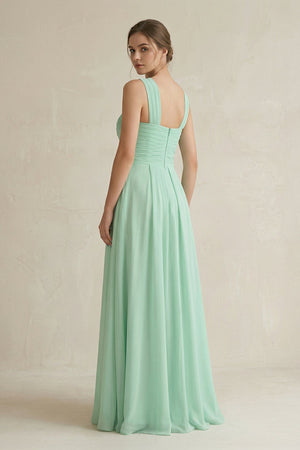 Cross Halter Chiffon A-Line Pleated Bridesmaid Dress in Pale Pistachio - KissProm BRIDESMAID DRESSES