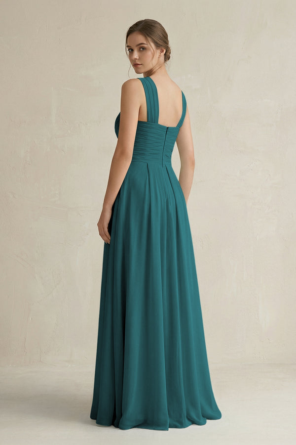 Cross Halter Chiffon A - Line Pleated Bridesmaid Dress in Pine - KissProm Bridesmaid Dresses