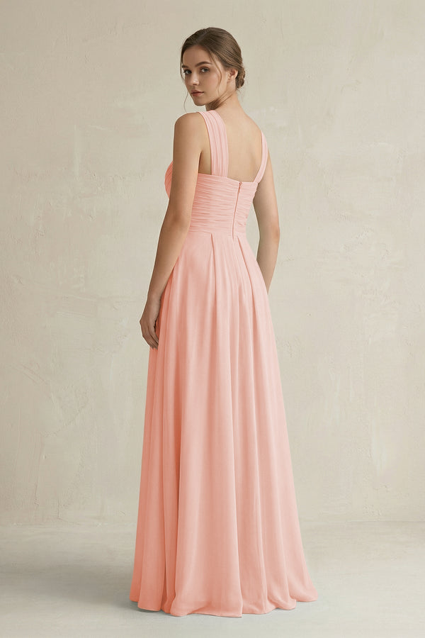 Cross Halter Chiffon A - Line Pleated Bridesmaid Dress in Rose Petal - KissProm Bridesmaid Dresses
