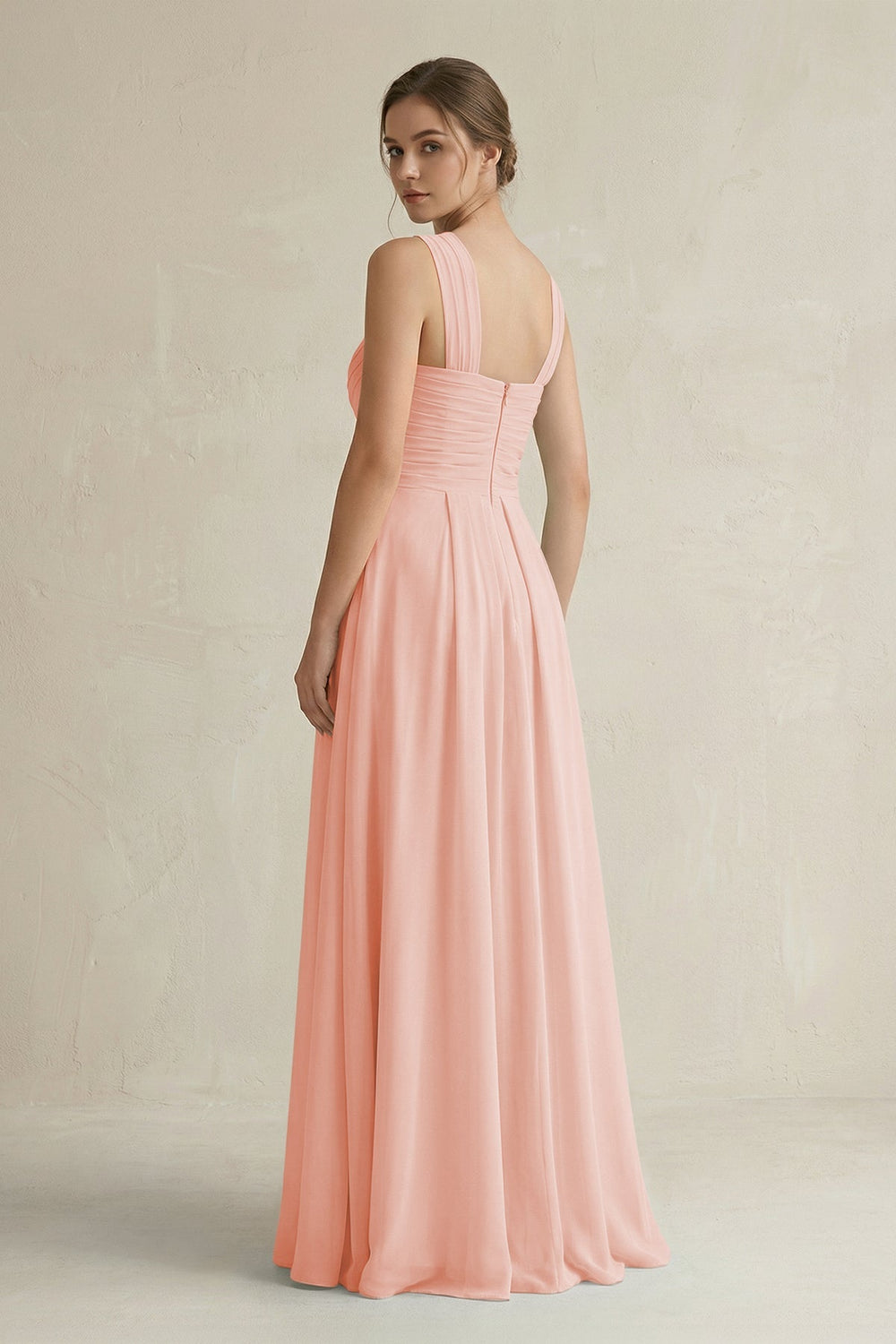Cross Halter Chiffon A - Line Pleated Bridesmaid Dress in Rose Petal - KissProm Bridesmaid Dresses