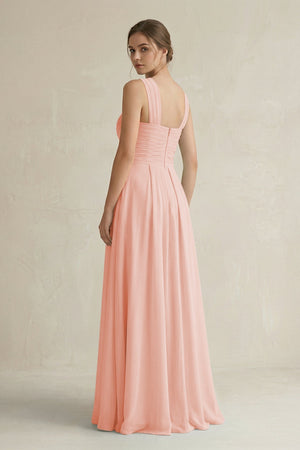 Cross Halter Chiffon A - Line Pleated Bridesmaid Dress in Rose Petal - KissProm Bridesmaid Dresses