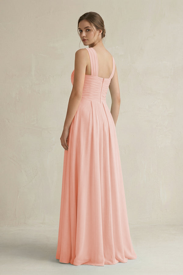 Cross Halter Chiffon A - Line Pleated Bridesmaid Dress in Rose Petal - KissProm Bridesmaid Dresses