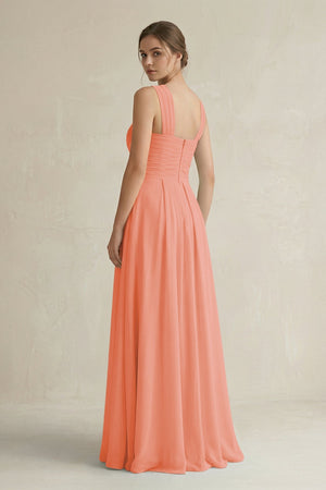 Cross Halter Chiffon A - Line Pleated Bridesmaid Dress in Rosette - KissProm Bridesmaid Dresses