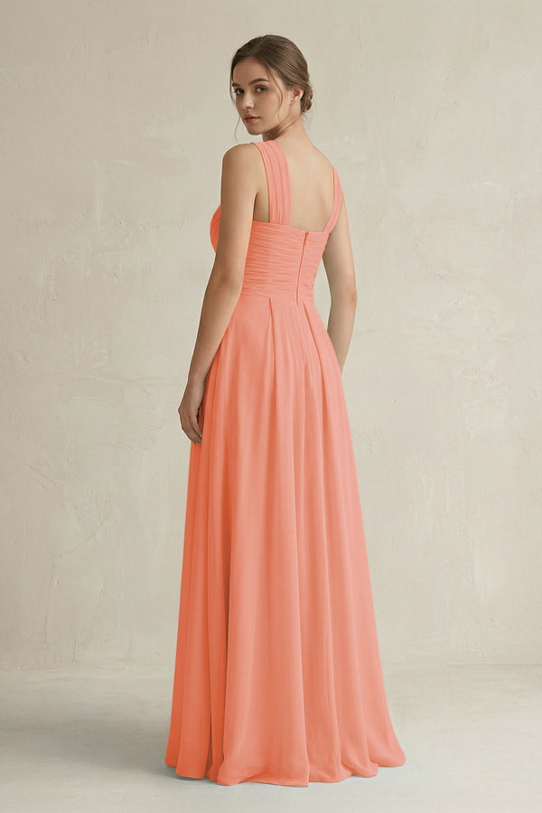 Cross Halter Chiffon A - Line Pleated Bridesmaid Dress in Rosette - KissProm Bridesmaid Dresses