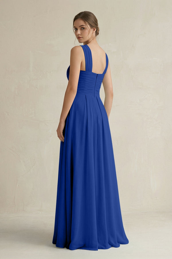Cross Halter Chiffon A - Line Pleated Bridesmaid Dress in Royal Blue - KissProm Bridesmaid Dresses