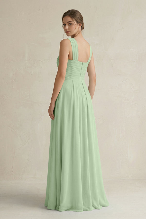 Cross Halter Chiffon A - Line Pleated Bridesmaid Dress in Sage - KissProm Bridesmaid Dresses