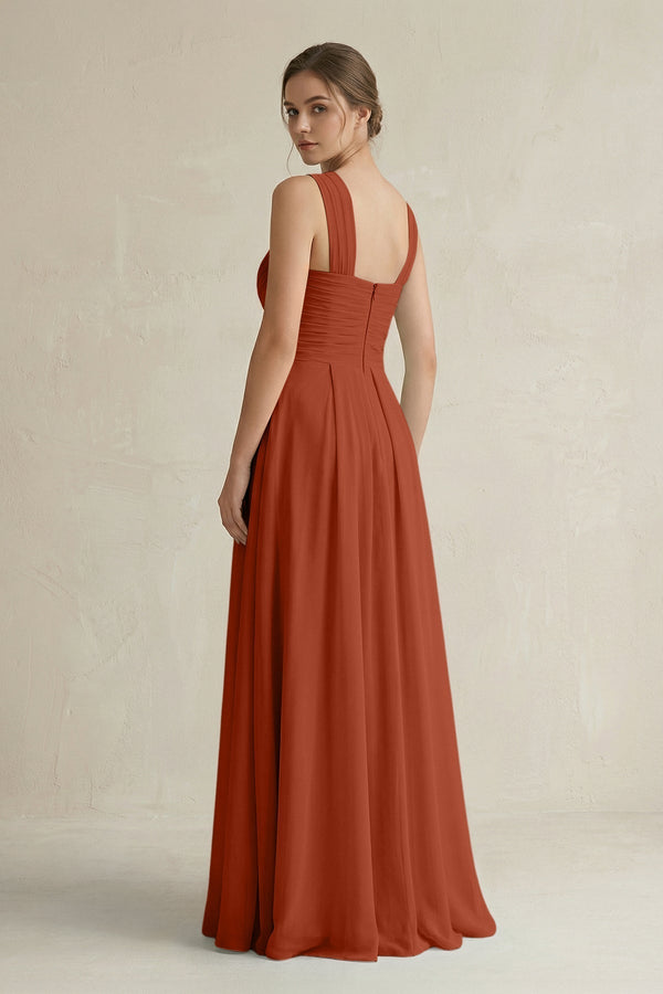 Cross Halter Chiffon A - Line Pleated Bridesmaid Dress in Spice - KissProm Bridesmaid Dresses