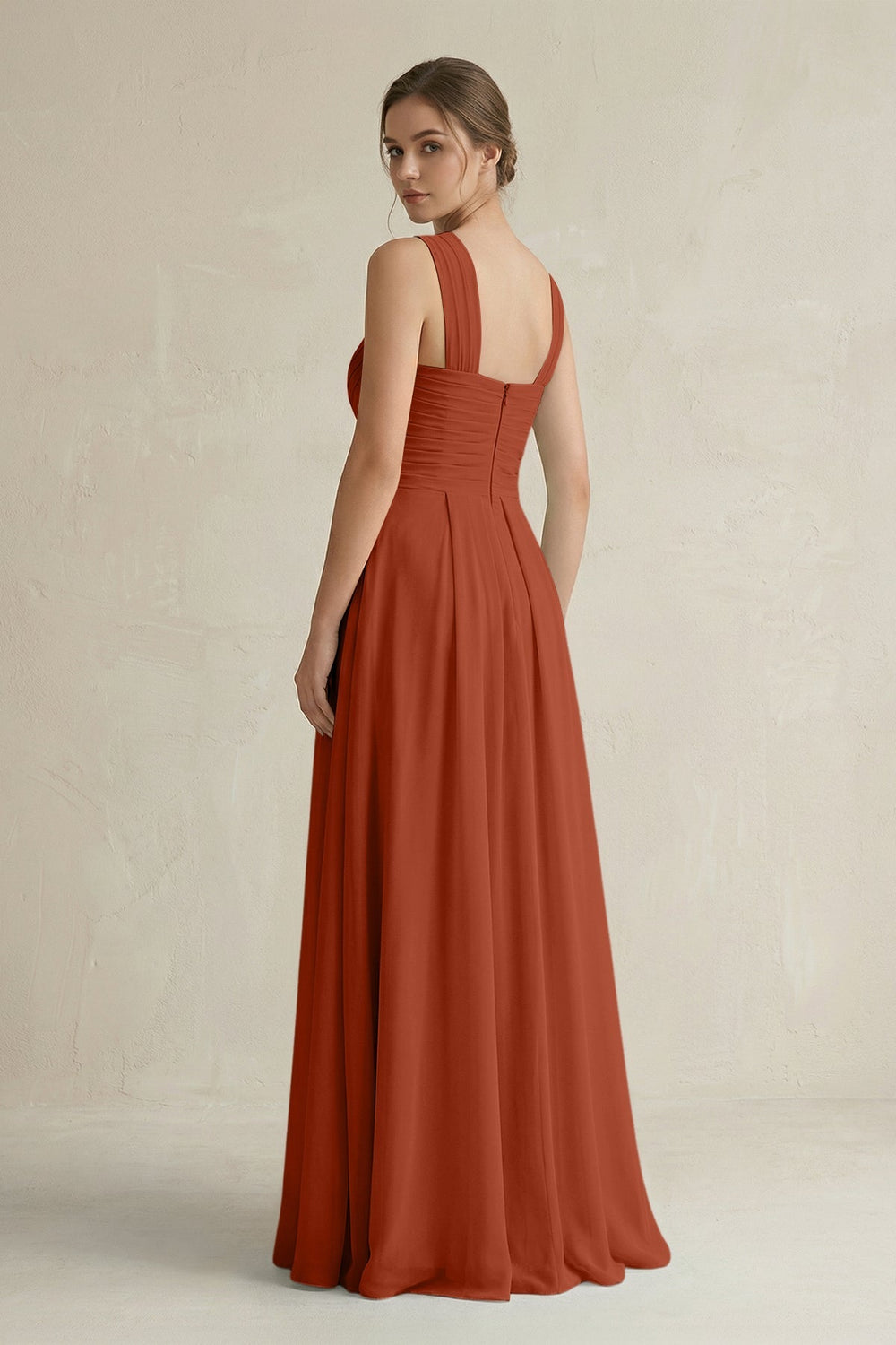Cross Halter Chiffon A - Line Pleated Bridesmaid Dress in Spice - KissProm Bridesmaid Dresses