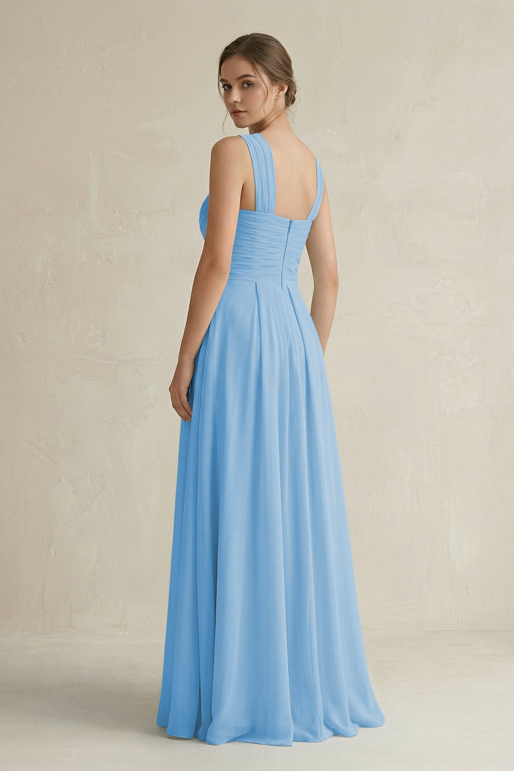 Cross Halter Chiffon A - Line Pleated Bridesmaid Dress in Steel Blue - KissProm Bridesmaid Dresses