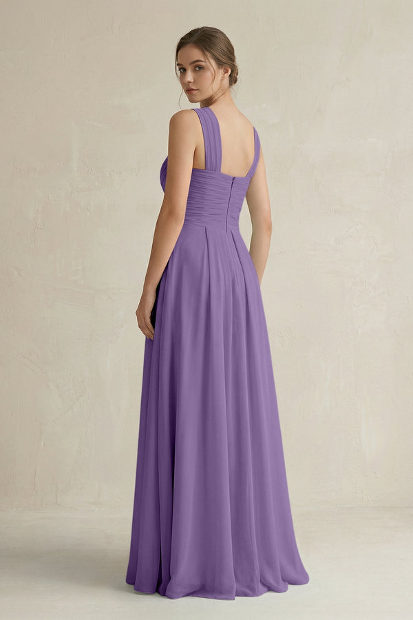 Cross Halter Chiffon A - Line Pleated Bridesmaid Dress in Tahiti - KissProm Bridesmaid Dresses