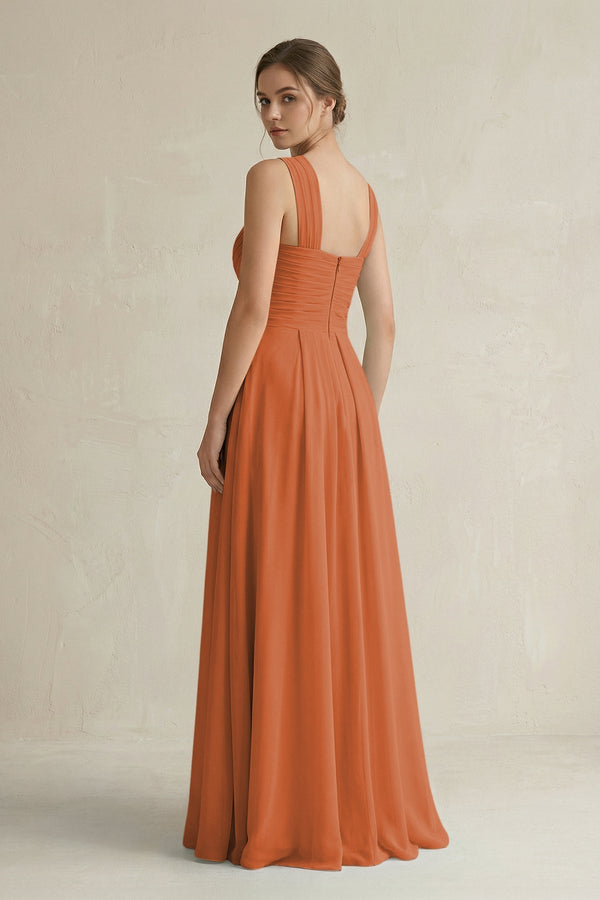 Cross Halter Chiffon A - Line Pleated Bridesmaid Dress in Terracotta - KissProm Bridesmaid Dresses