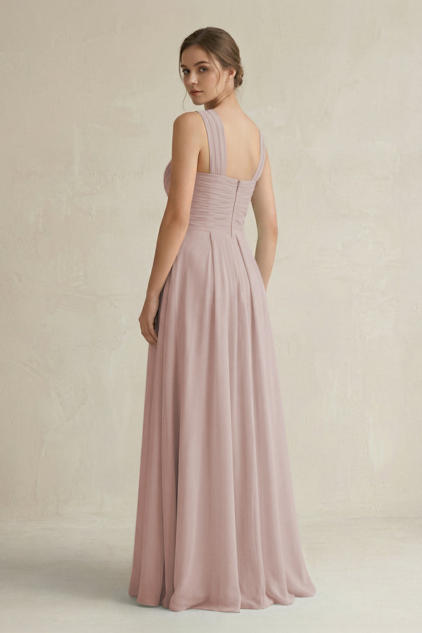 Cross Halter Chiffon A - Line Pleated Bridesmaid Dress in Toffee - KissProm Bridesmaid Dresses