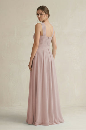 Cross Halter Chiffon A - Line Pleated Bridesmaid Dress in Toffee - KissProm Bridesmaid Dresses