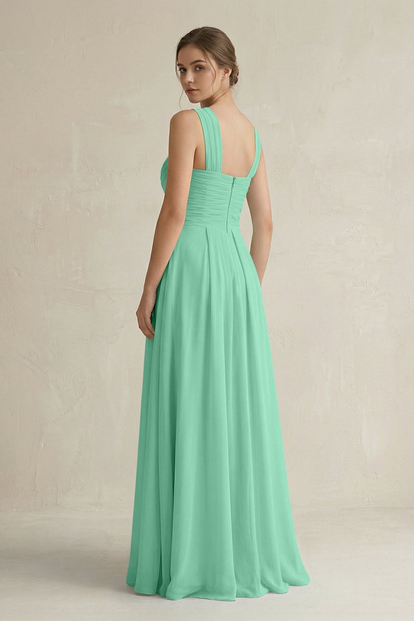 Cross Halter Chiffon A - Line Pleated Bridesmaid Dress in Turquoise - KissProm Bridesmaid Dresses