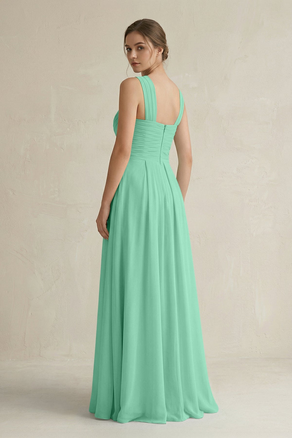 Cross Halter Chiffon A - Line Pleated Bridesmaid Dress in Turquoise - KissProm Bridesmaid Dresses