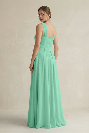 Cross Halter Chiffon A - Line Pleated Bridesmaid Dress in Turquoise - KissProm Bridesmaid Dresses