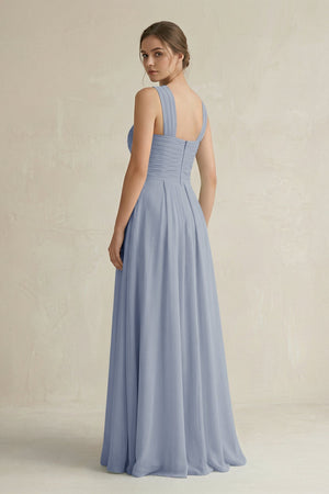 Cross Halter Chiffon A - Line Pleated Bridesmaid Dress in Twilight - KissProm Bridesmaid Dresses