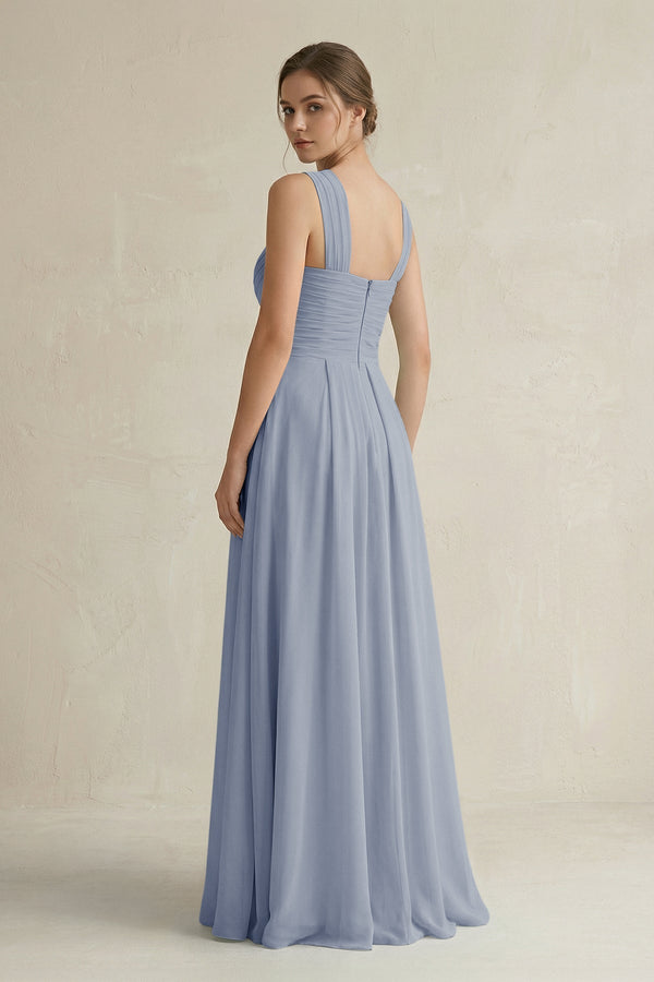 Cross Halter Chiffon A - Line Pleated Bridesmaid Dress in Twilight - KissProm Bridesmaid Dresses