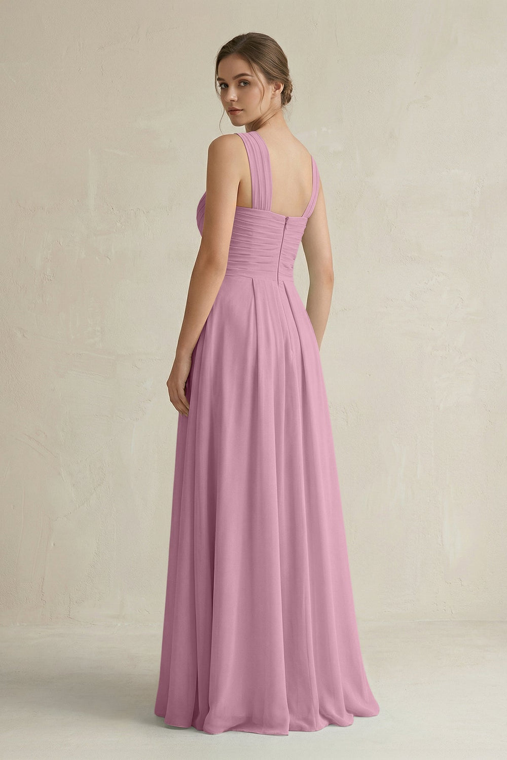 Cross Halter Chiffon A - Line Pleated Bridesmaid Dress in Vintage Mauve - KissProm Bridesmaid Dresses