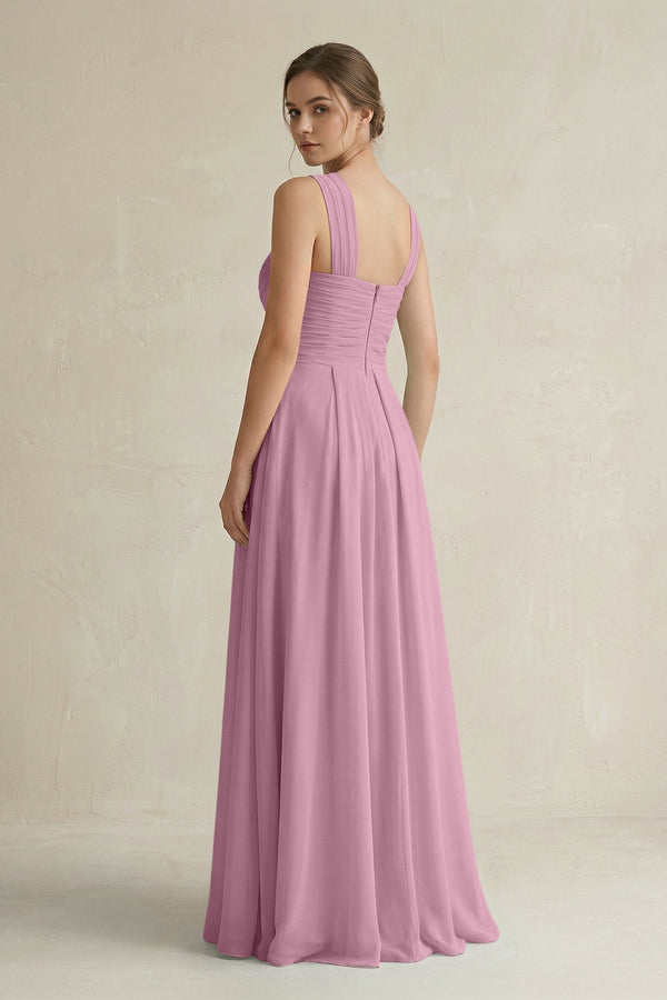 Cross Halter Chiffon A - Line Pleated Bridesmaid Dress in Vintage Mauve - KissProm Bridesmaid Dresses