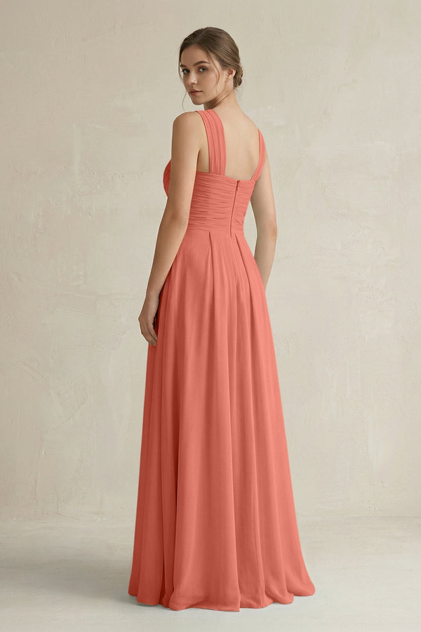 Cross Halter Chiffon A - Line Pleated Bridesmaid Dress in Wild Rose - KissProm Bridesmaid Dresses