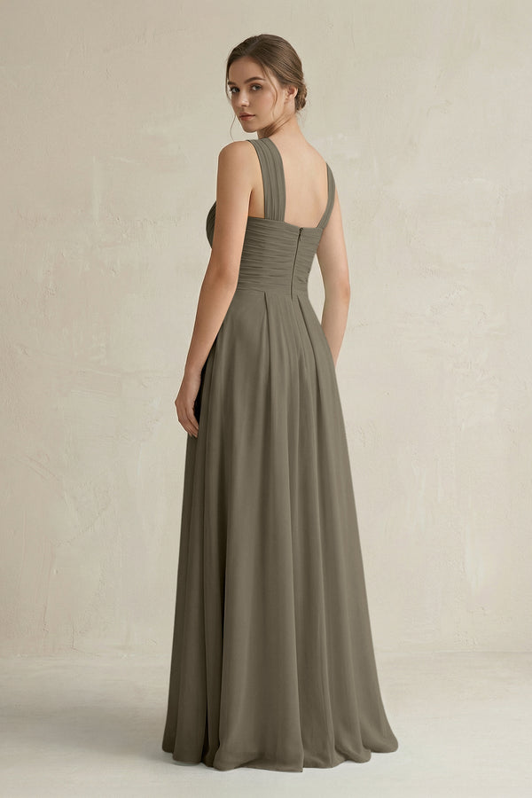 Cross Halter Chiffon A - Line Pleated Bridesmaid Dress in Willow Green - KissProm Bridesmaid Dresses