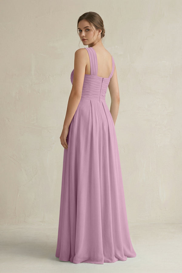 Cross Halter Chiffon A - Line Pleated Bridesmaid Dress in Wisteria - KissProm Bridesmaid Dresses