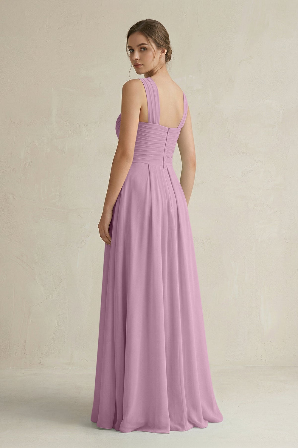 Cross Halter Chiffon A - Line Pleated Bridesmaid Dress in Wisteria - KissProm Bridesmaid Dresses