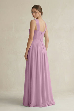 Cross Halter Chiffon A - Line Pleated Bridesmaid Dress in Wisteria - KissProm Bridesmaid Dresses
