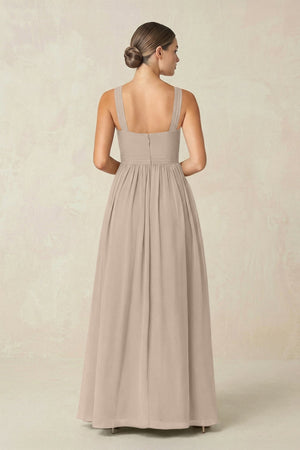 Cross Halter Neck Chiffon A-Line Bridesmaid Dress With Slit in Almond - KissProm BRIDESMAID DRESSES