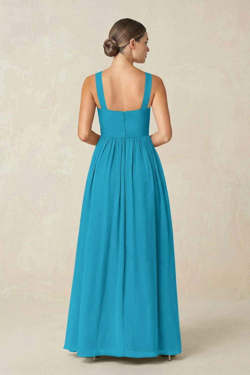 Cross Halter Neck Chiffon A-Line Bridesmaid Dress With Slit in Blue Jay - KissProm BRIDESMAID DRESSES