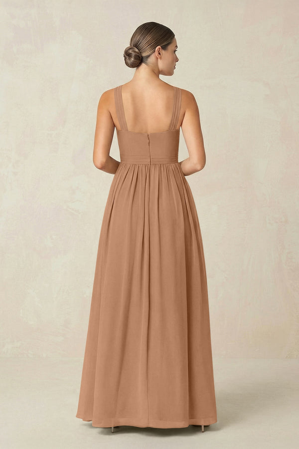 Cross Halter Neck Chiffon A-Line Bridesmaid Dress With Slit in Bronzer - KissProm BRIDESMAID DRESSES