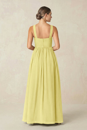 Cross Halter Neck Chiffon A-Line Bridesmaid Dress With Slit in Buttercup - KissProm BRIDESMAID DRESSES