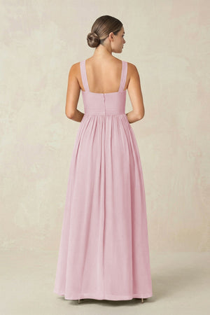Cross Halter Neck Chiffon A-Line Bridesmaid Dress With Slit in Candy Pink - KissProm BRIDESMAID DRESSES