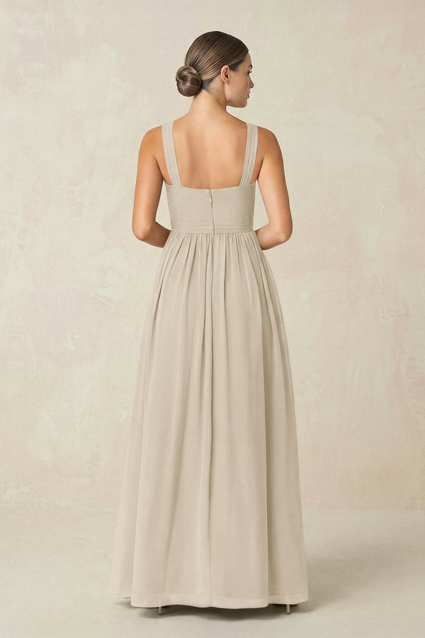 Cross Halter Neck Chiffon A-Line Bridesmaid Dress With Slit in Champagne - KissProm BRIDESMAID DRESSES