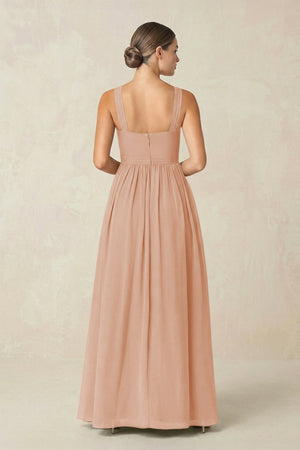 Cross Halter Neck Chiffon A-Line Bridesmaid Dress With Slit in Champagne Rose - KissProm BRIDESMAID DRESSES