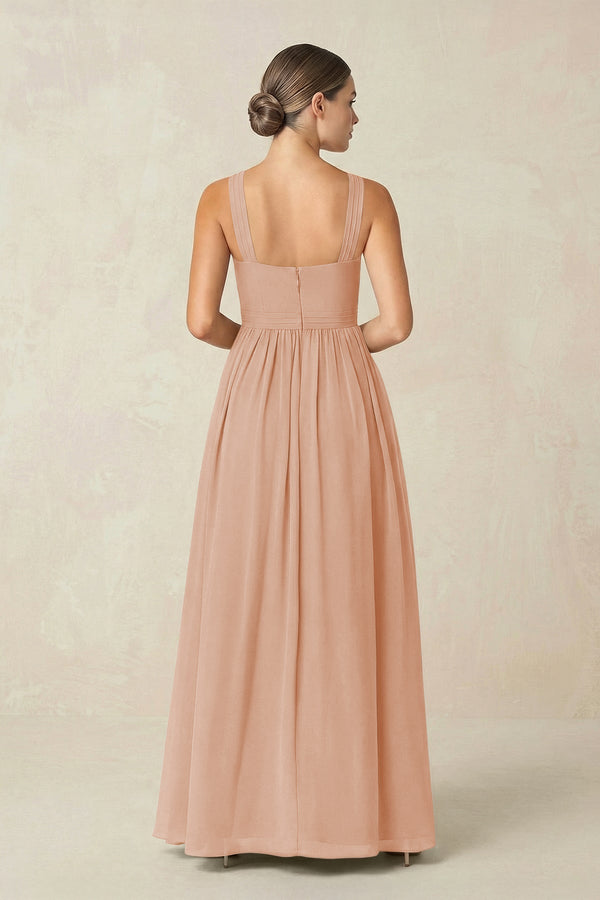 Cross Halter Neck Chiffon A-Line Bridesmaid Dress With Slit in Champagne Rose - KissProm BRIDESMAID DRESSES