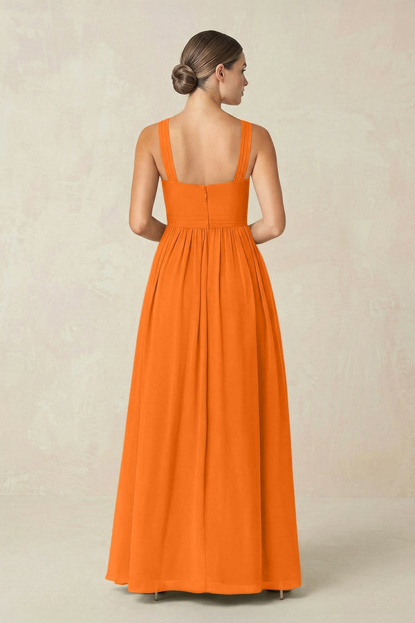 Cross Halter Neck Chiffon A-Line Bridesmaid Dress With Slit in Cinnamon - KissProm BRIDESMAID DRESSES